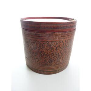 Vintage Authentic Burmese Lacquer Box Red
